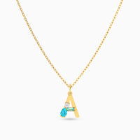 Letter A Pendant with Aquamarine