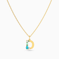 Letter D Pendant with Aquamarine