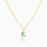 Letter F Pendant with Aquamarine