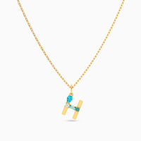 Letter H Pendant with Aquamarine