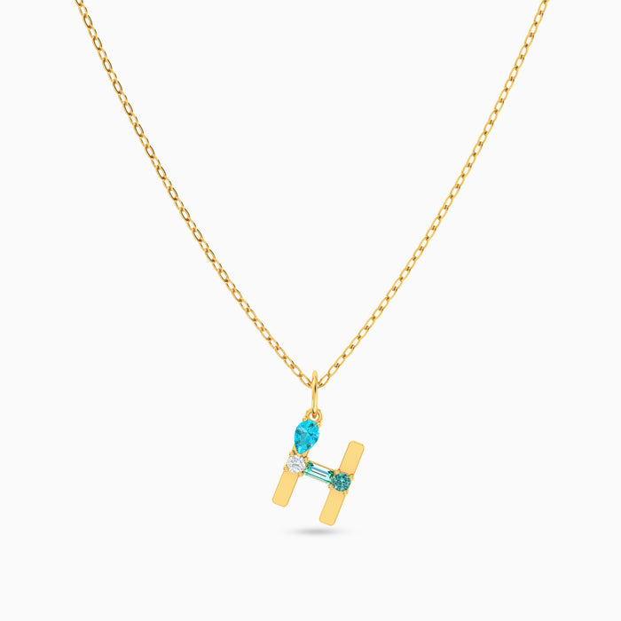 Letter H Pendant with Aquamarine