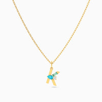 Letter K Pendant with Aquamarine
