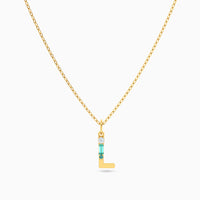 Letter L Pendant with Aquamarine