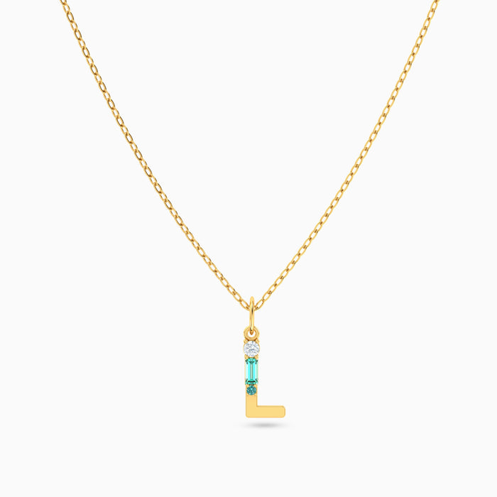 Letter L Pendant with Aquamarine