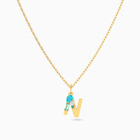Letter N Pendant with Aquamarine
