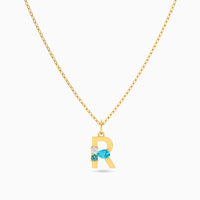 Letter R Pendant with Aquamarine