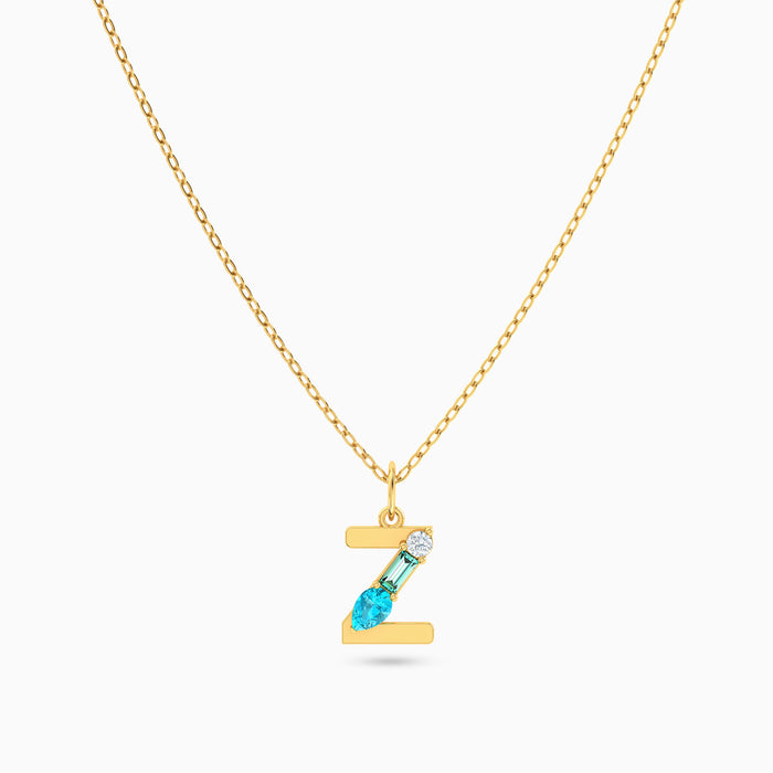 Letter Z Pendant with Aquamarine